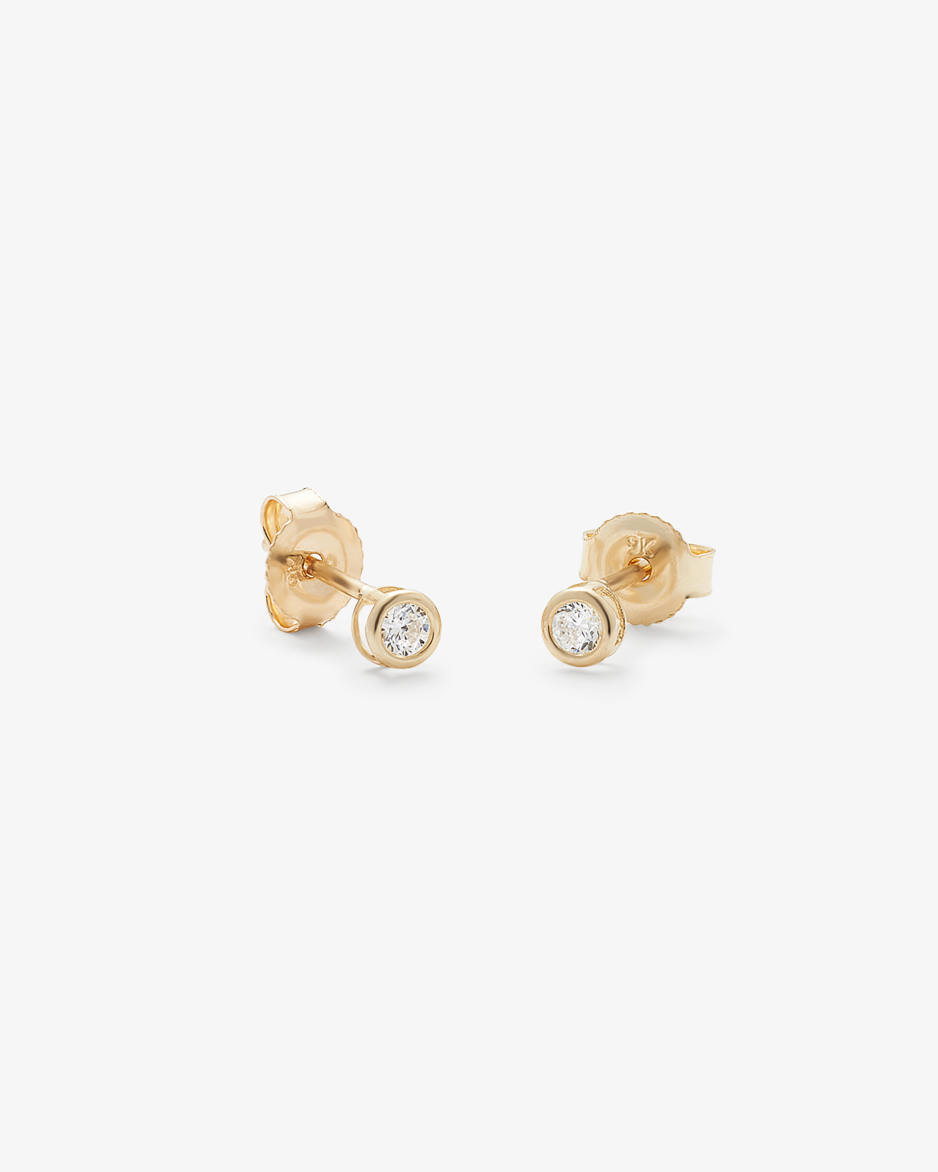 9K Yellow Gold Zirconia Bezel Stud Earrings