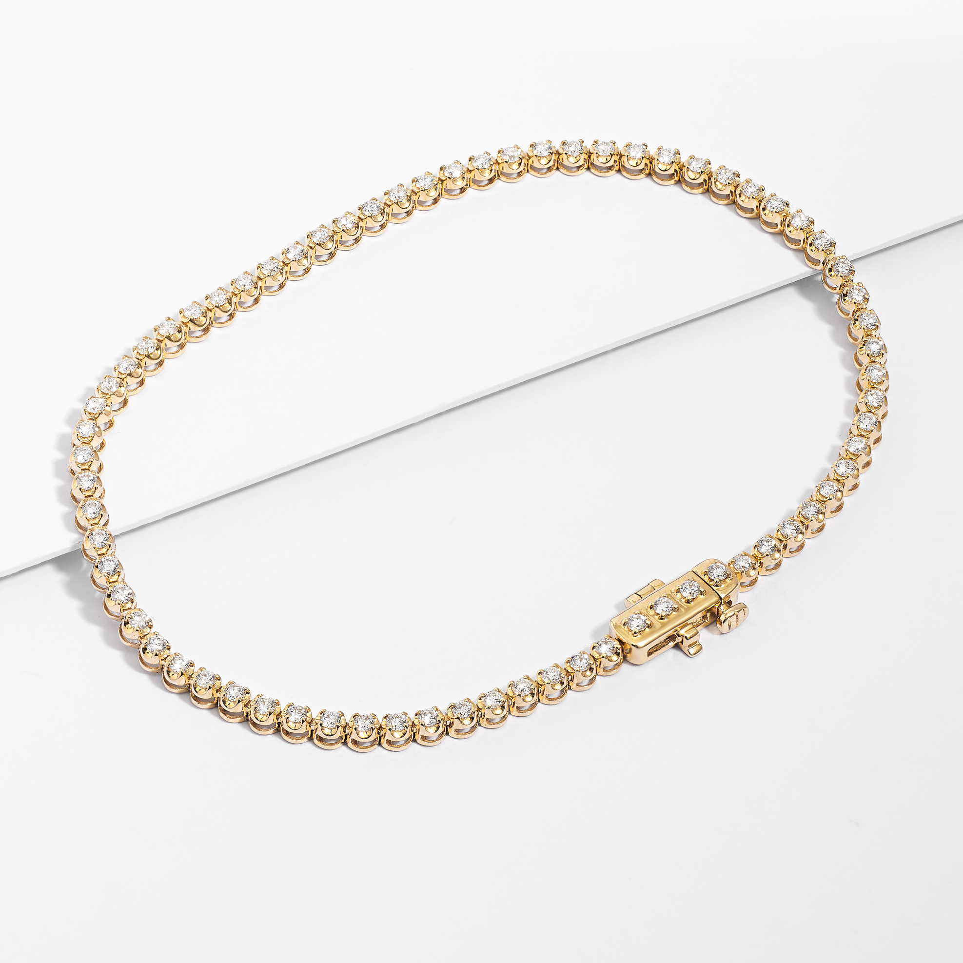 9K Yellow Gold Round Brilliant Lab Diamond Fine Tennis Bracelet 1.0tdw