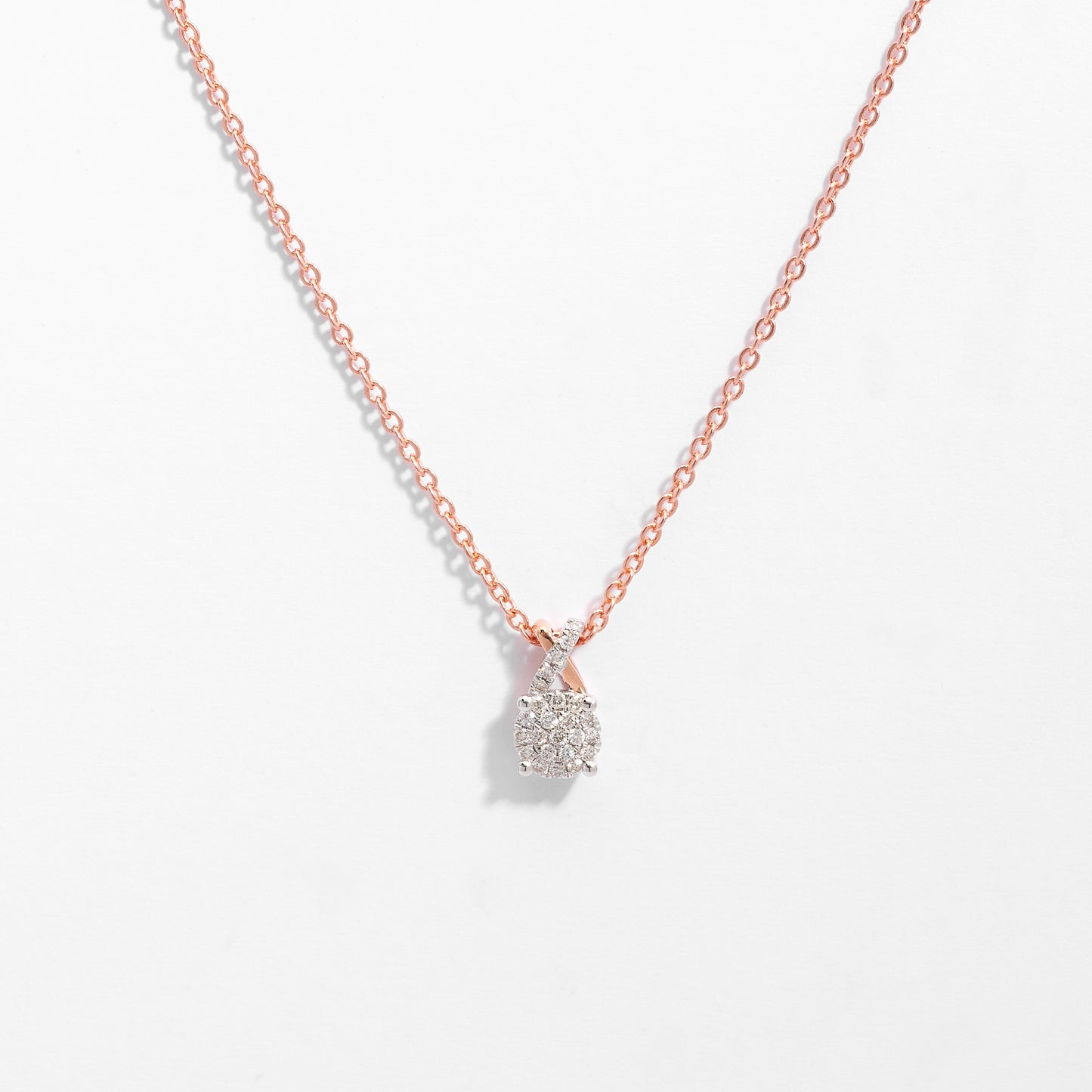 9K Rose Gold Diamond Cluster Cross Over Bail Pendant