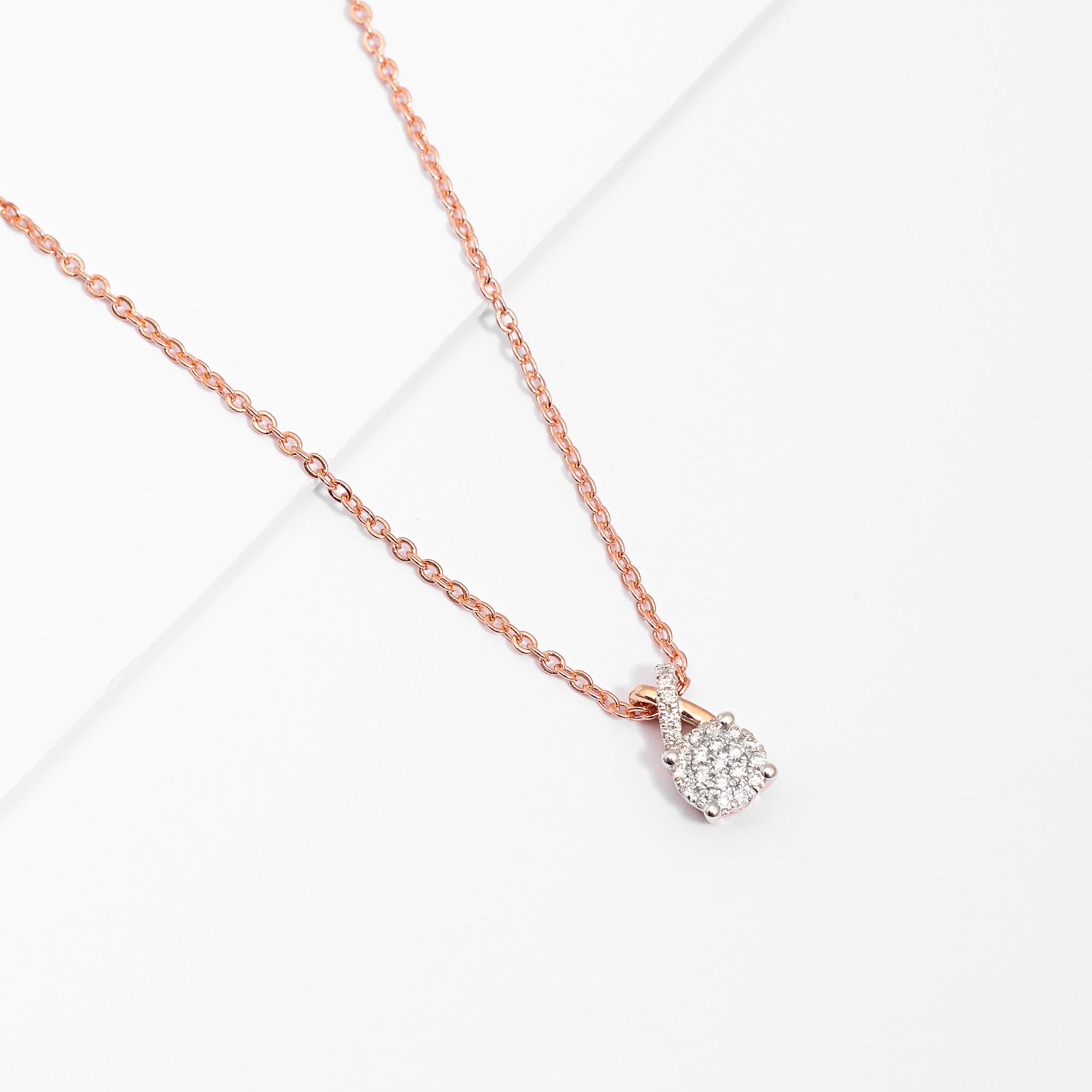 9K Rose Gold Diamond Cluster Cross Over Bail Pendant