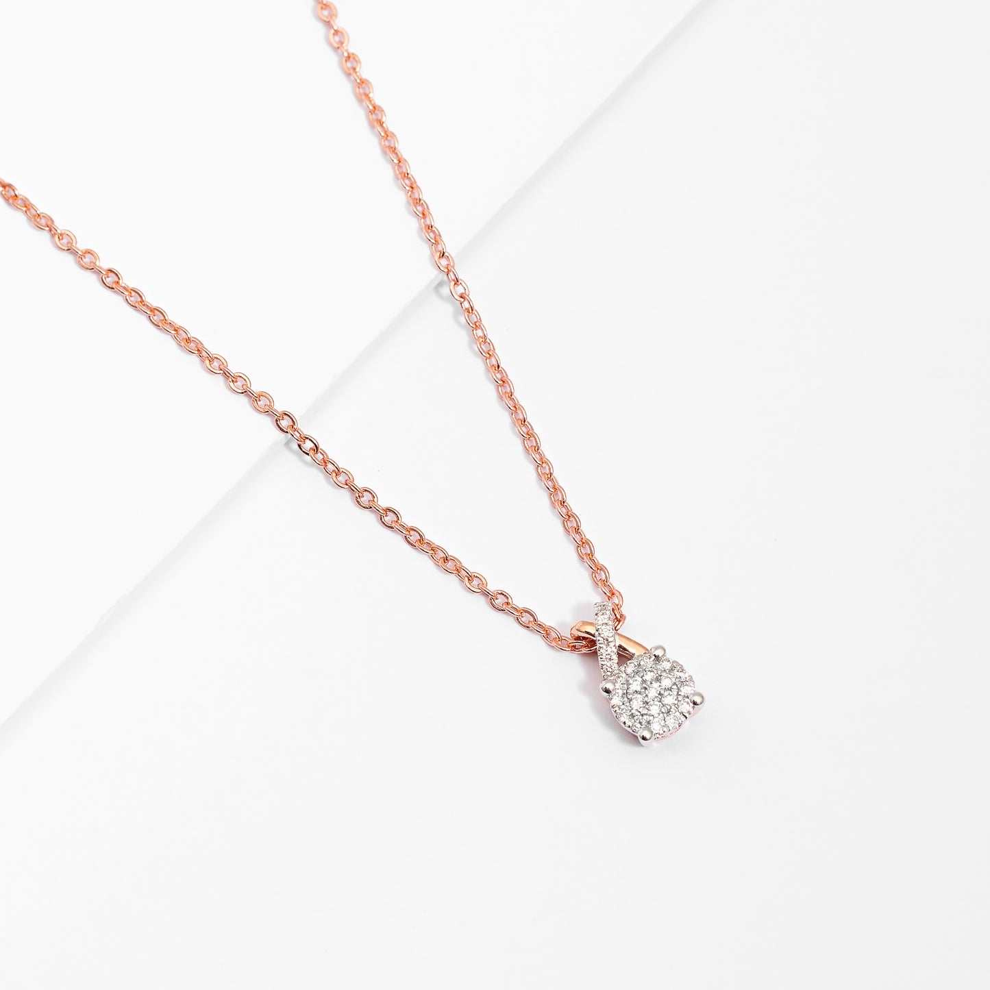 9K Rose Gold Diamond Cluster Cross Over Bail Pendant