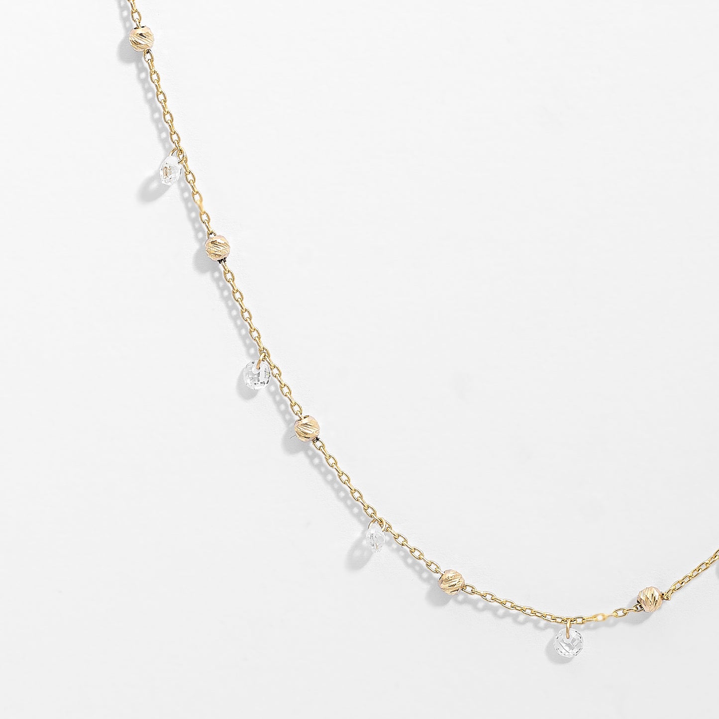 9K Yellow Gold Cable Link Ball and Crystal Necklace 50cm