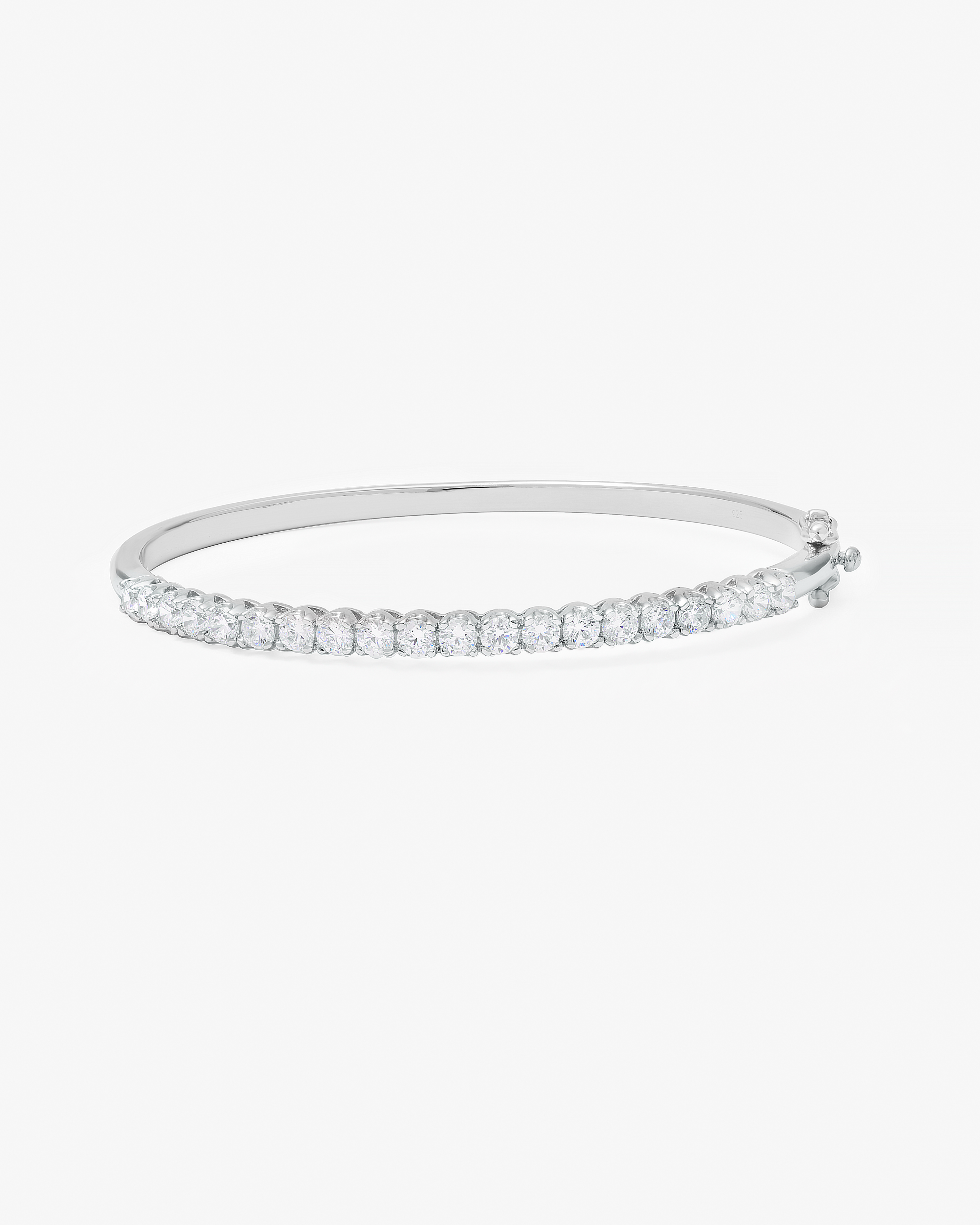 Silver Zirconia Claw Set Hinged Bangle