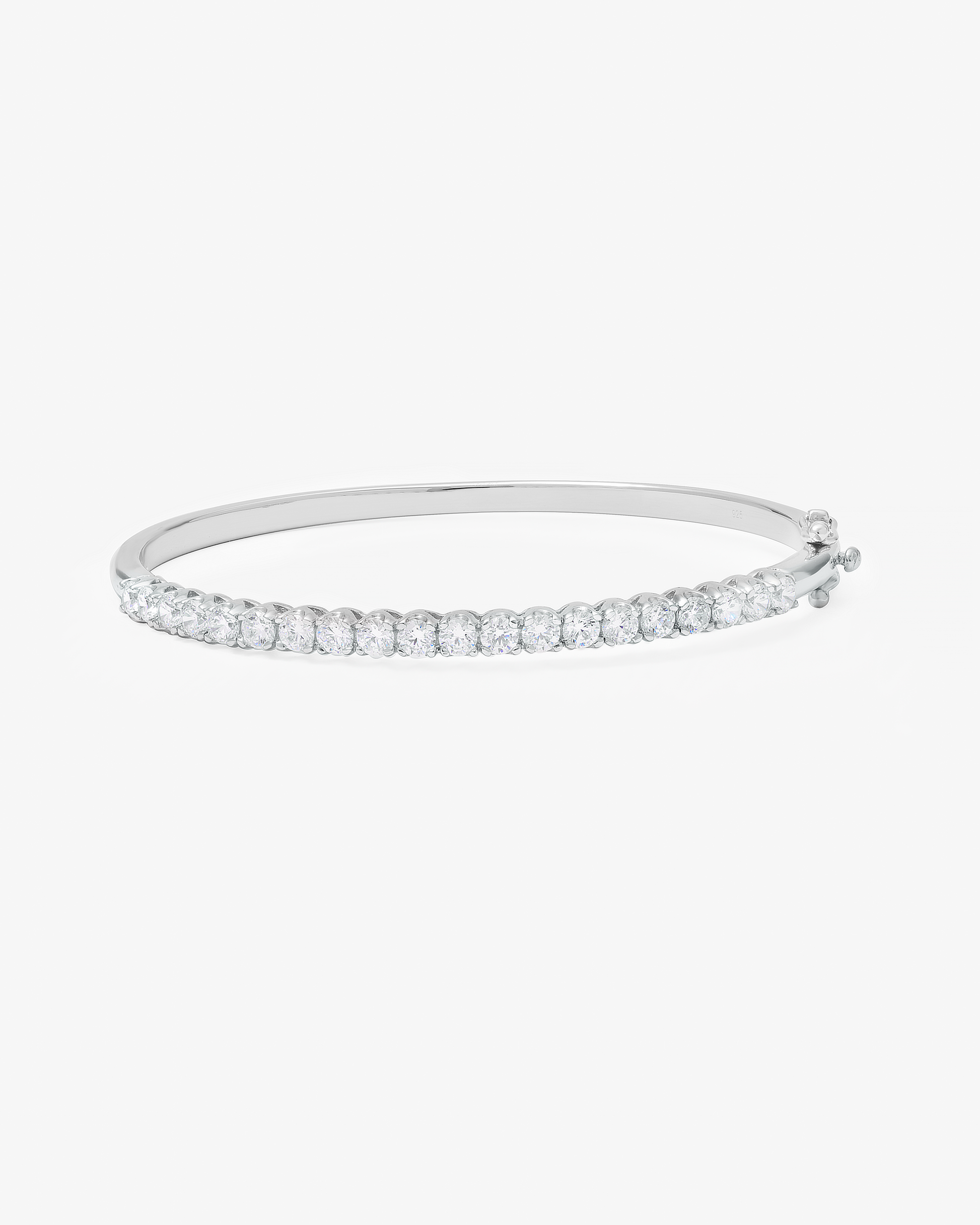 Silver Zirconia Claw Set Hinged Bangle