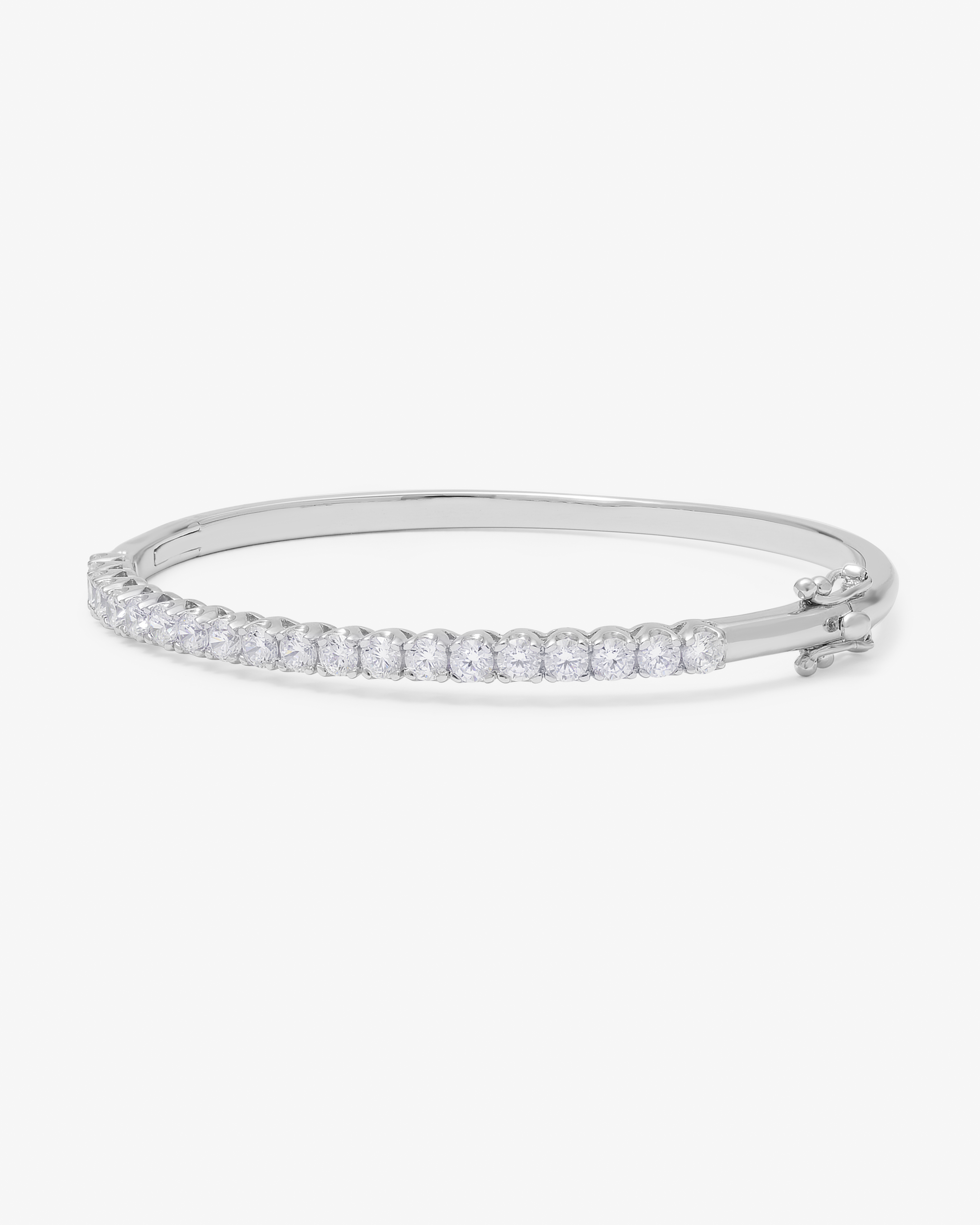 Silver Zirconia Claw Set Hinged Bangle