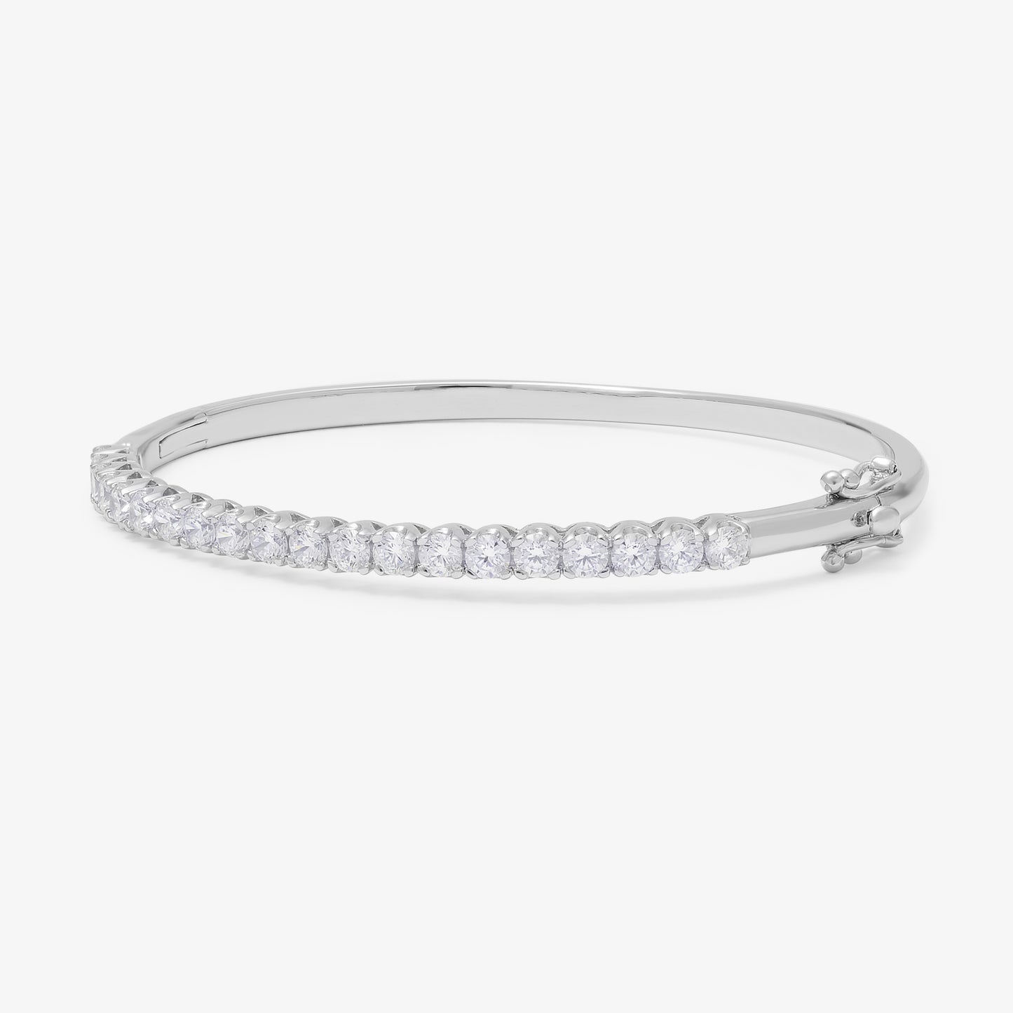 Sterling Silver Round Brilliant Zirconia Claw Set Hinged Bangle 60mm