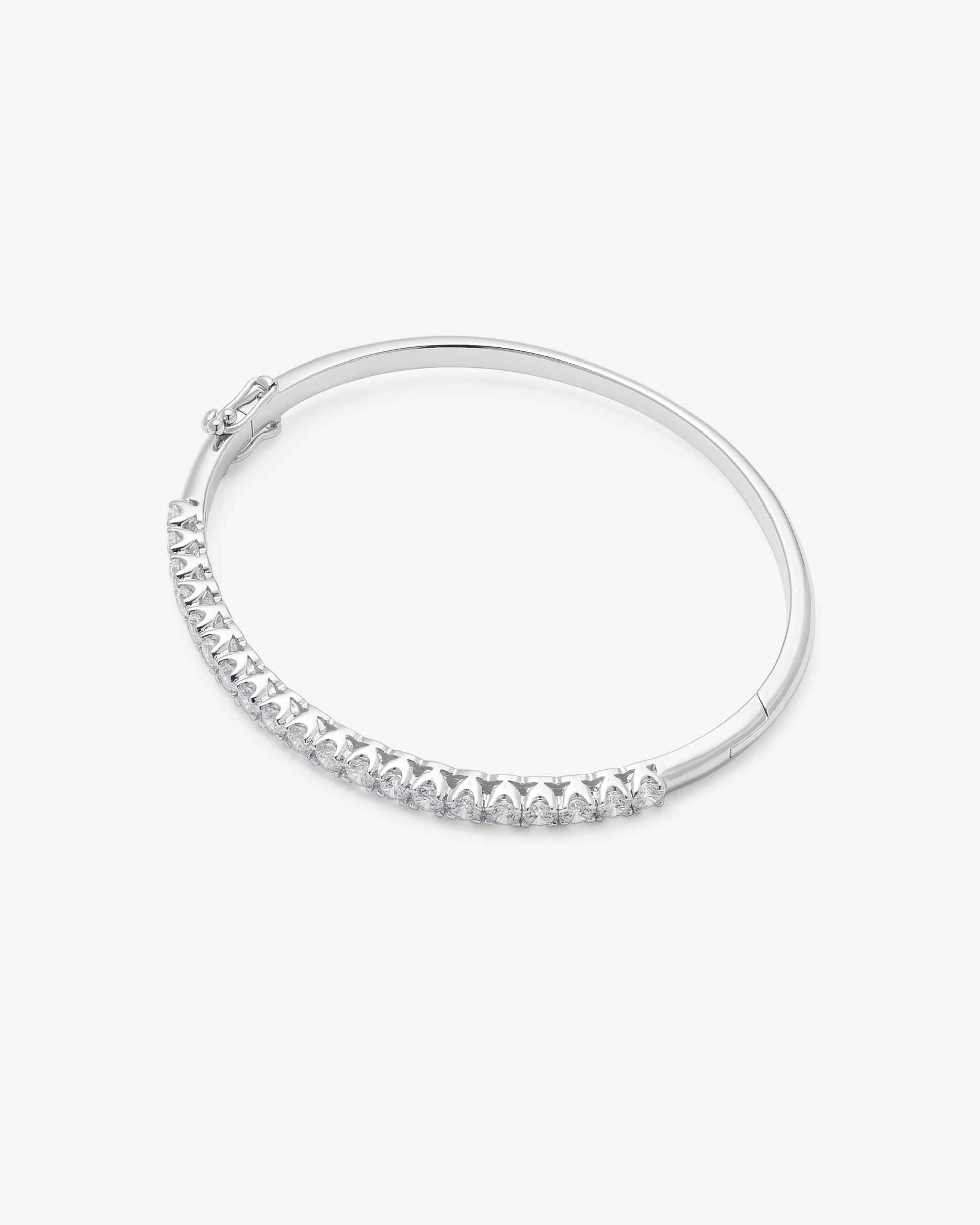 Silver Zirconia Claw Set Hinged Bangle
