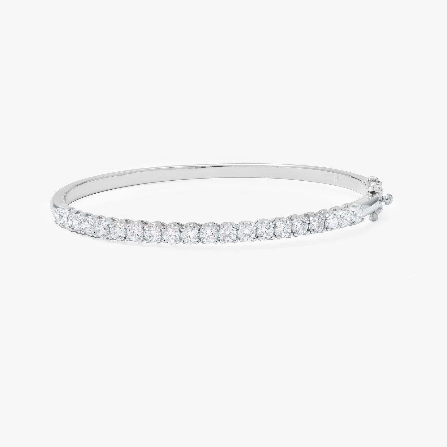 Sterling Silver Round Brilliant Zirconia Claw Set Hinged Bangle 60mm