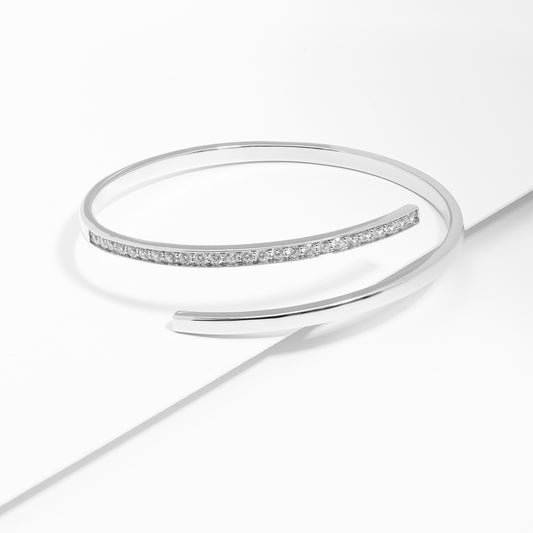 Sterling Silver Zirconia Oval Bypass Bangle 65mm