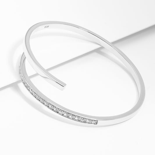 Sterling Silver Zirconia Oval Bypass Bangle 65mm