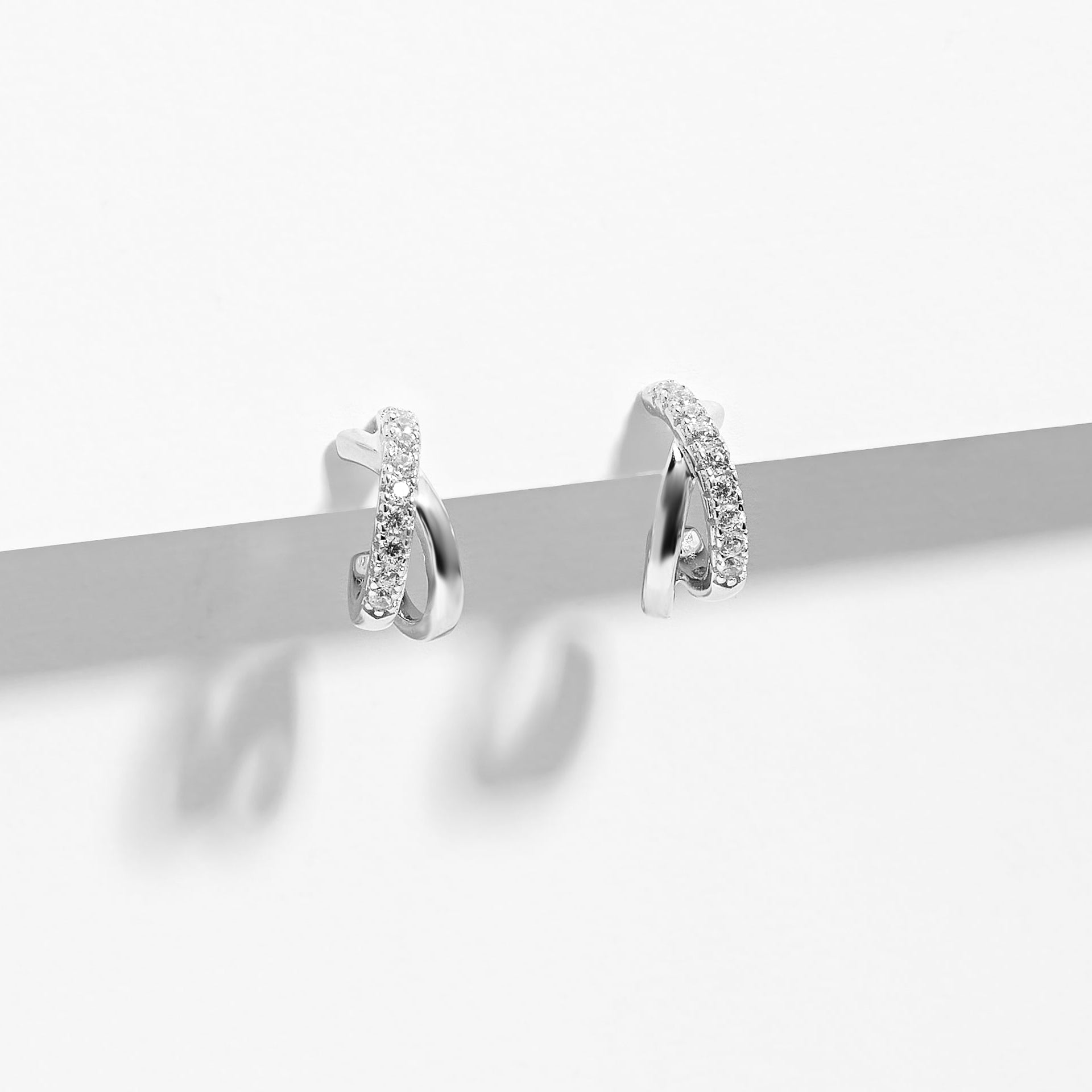 Sterling Silver Zirconia Crossover Stud Earrings 13mm