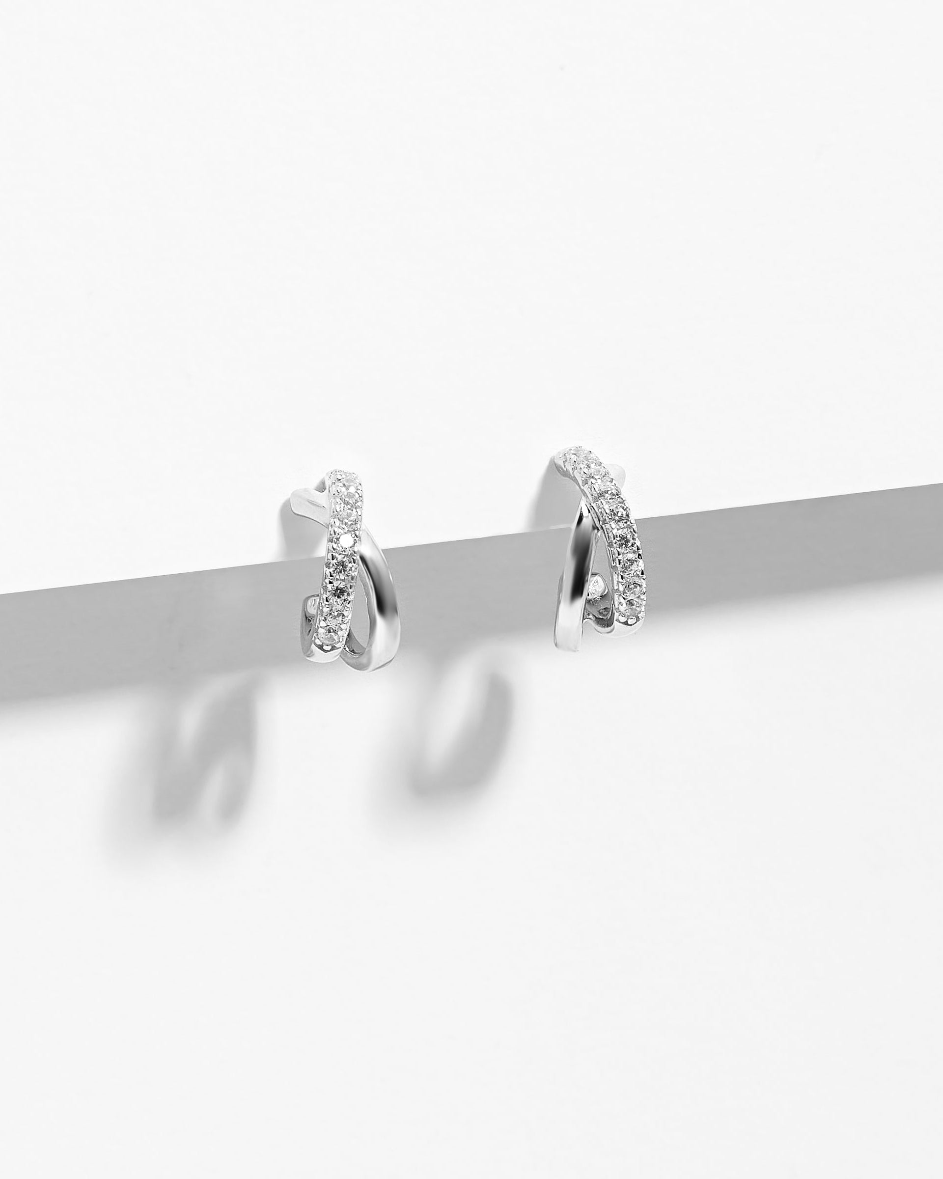 Sterling Silver Zirconia Crossover Stud Earrings 13mm
