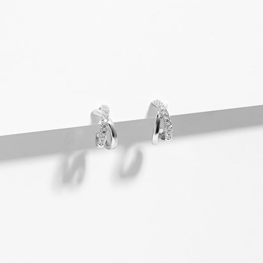 Sterling Silver Zirconia Crossover Stud Earrings 13mm