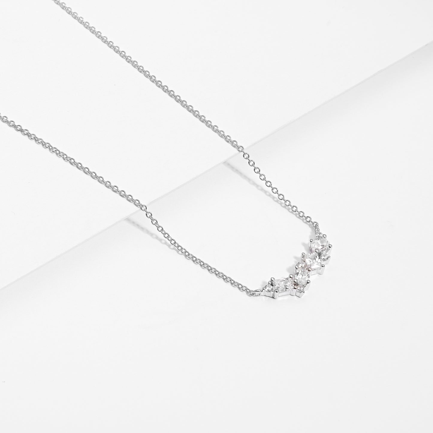 Sterling Silver Multi Shape Zirconia Cluster necklace 45cm