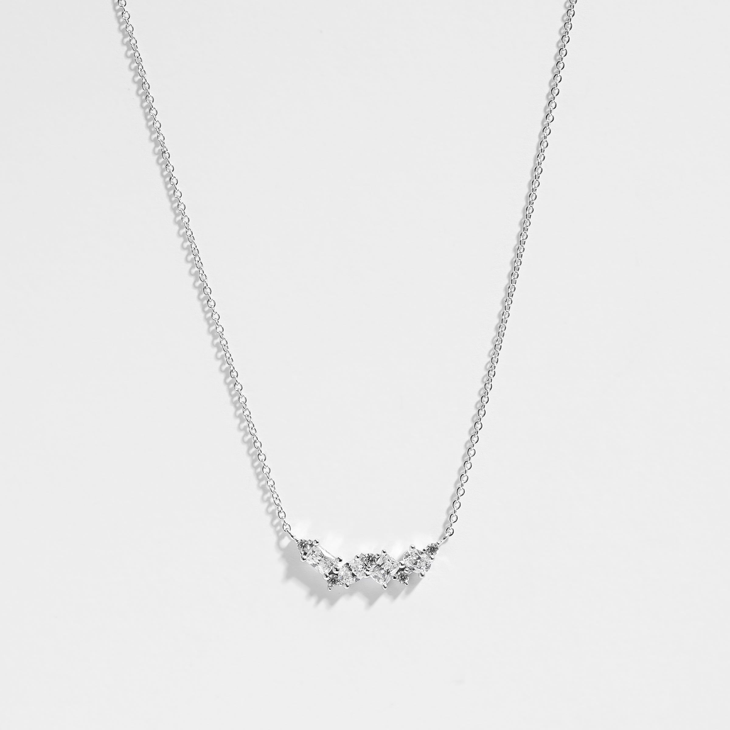 Sterling Silver Multi Shape Zirconia Cluster necklace 45cm