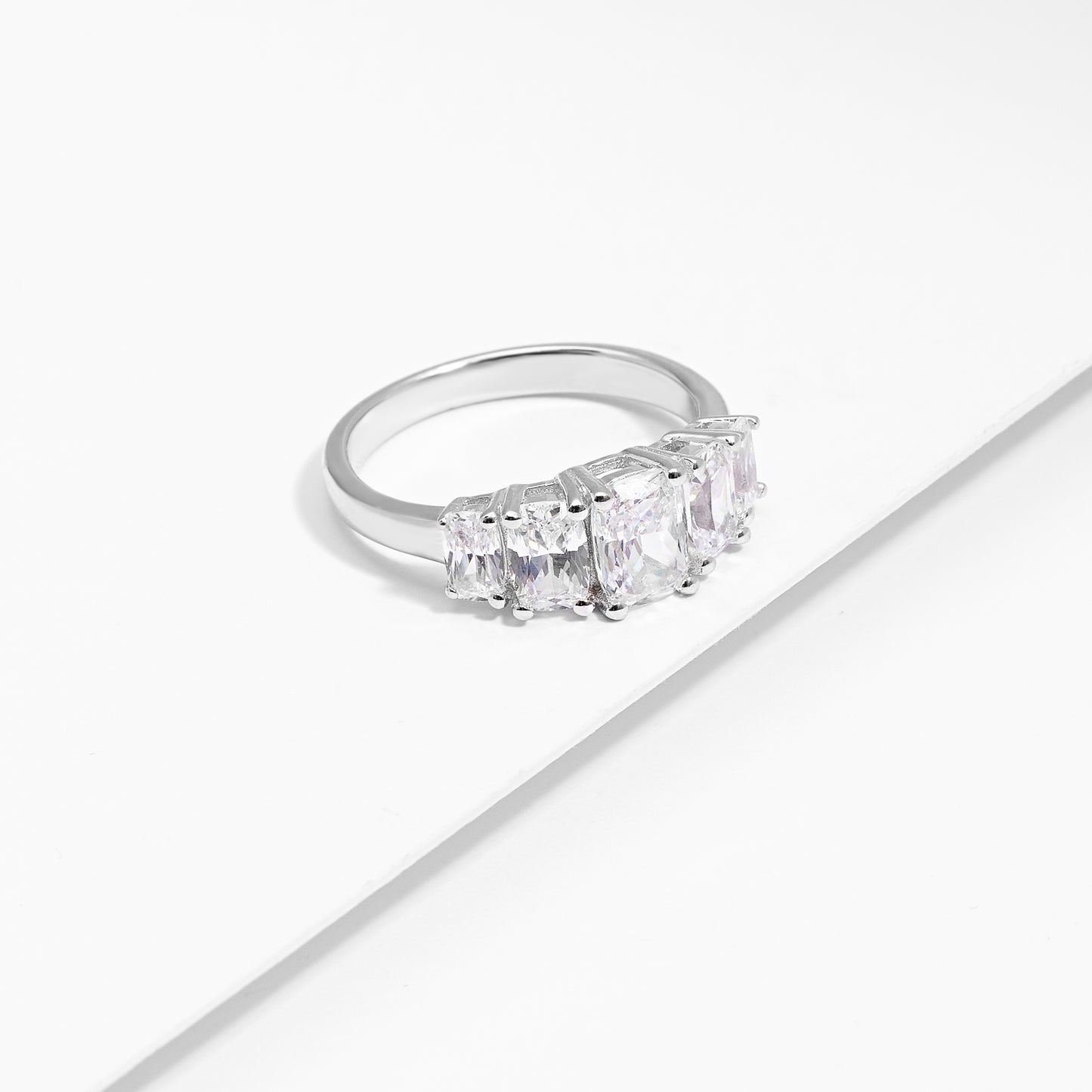 Sterling Silver 5 Elongated Cushion Cut Zirconias Ring