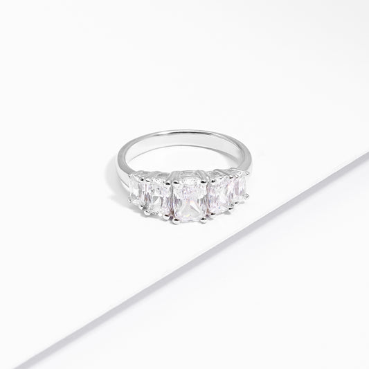 Sterling Silver 5 Elongated Cushion Cut Zirconias Ring