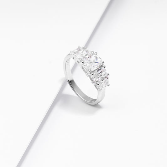 Sterling Silver 5 Elongated Cushion Cut Zirconias Ring