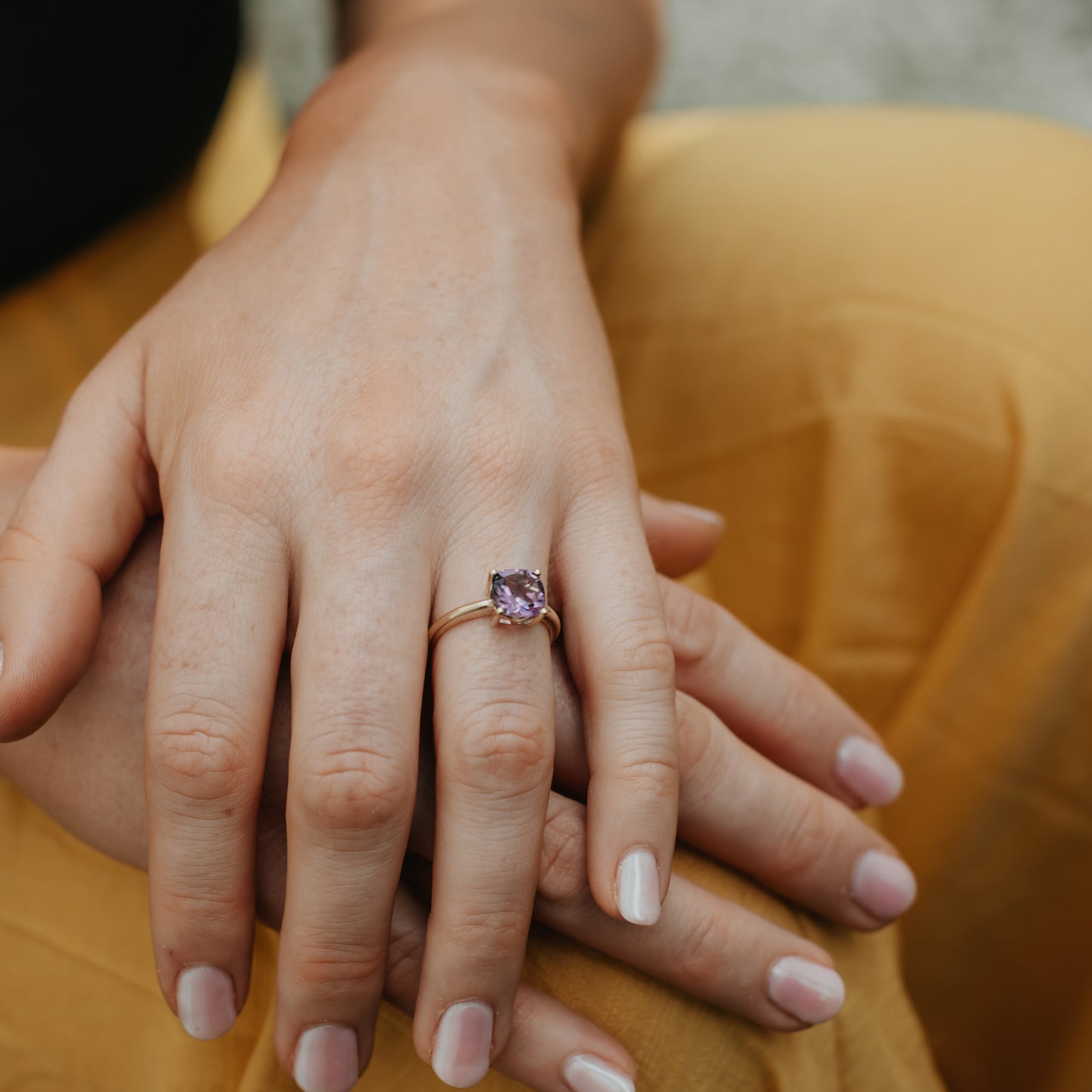 9K Yellow Gold Amethyst February Birthstone Ring