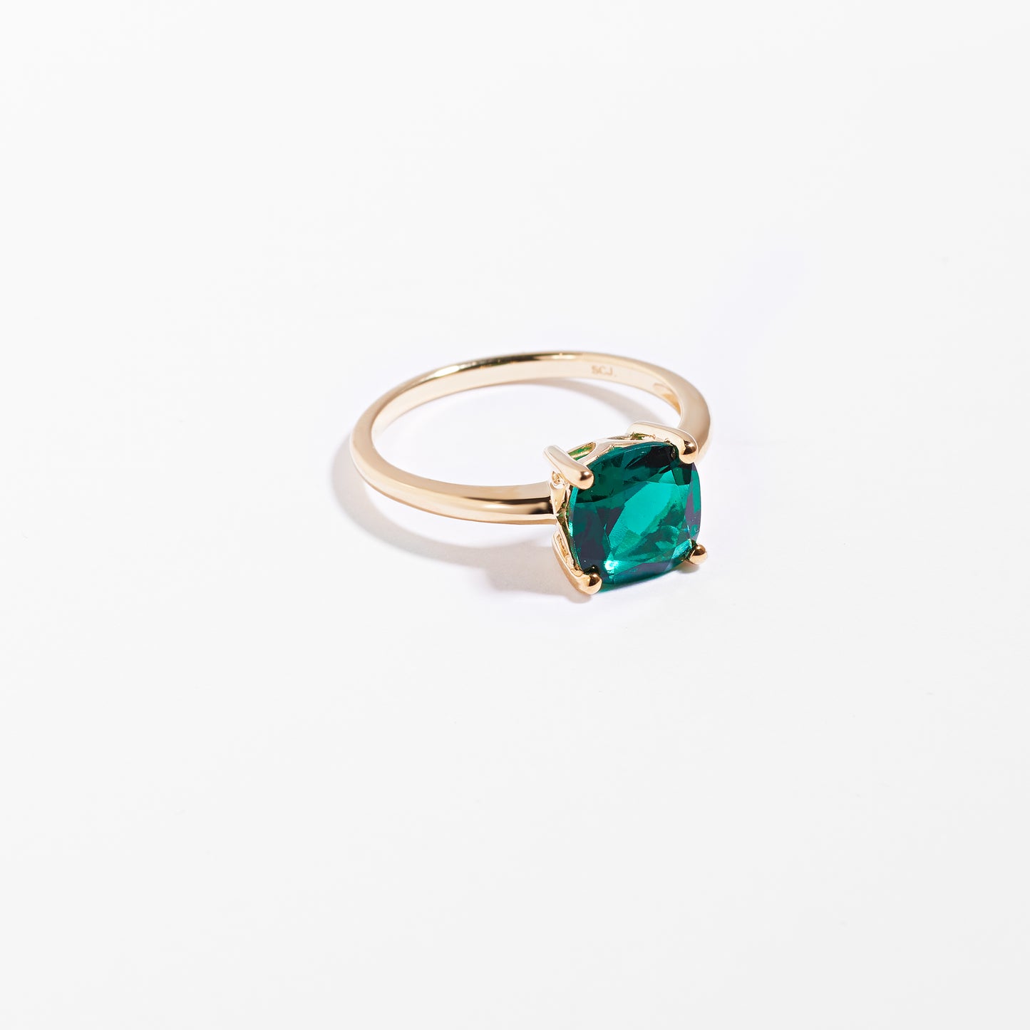 9K Yellow Gold Created Emerald May Birthstone Ring