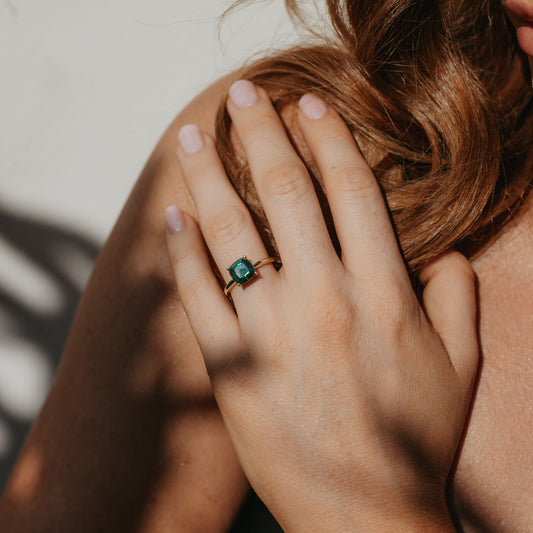 9K Yellow Gold Created Emerald May Birthstone Ring