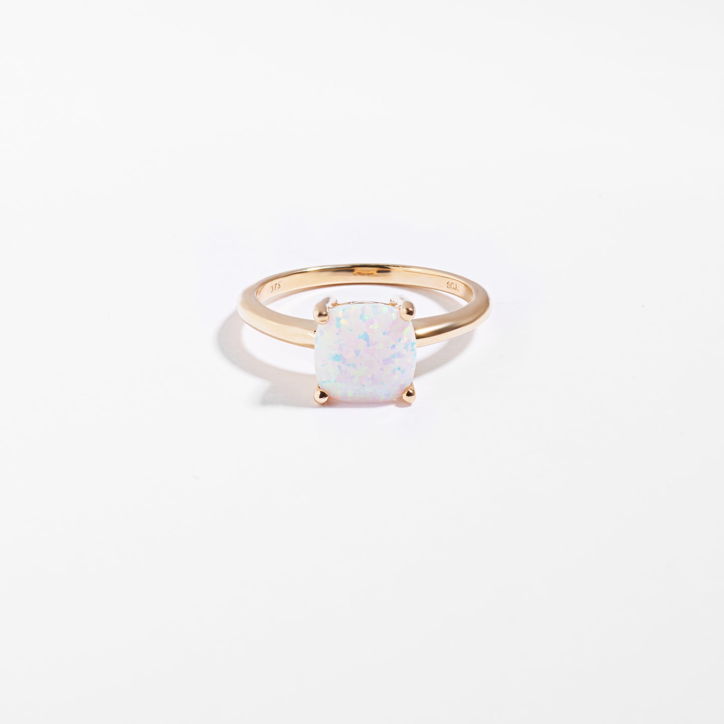 9K Yellow Gold Created Opal October Birthstone Ring