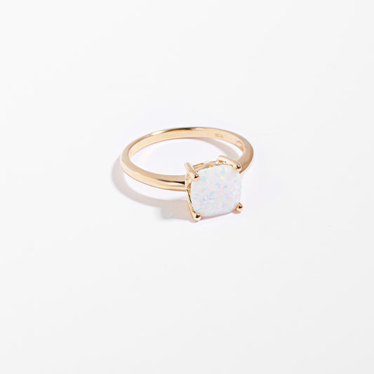 9K Yellow Gold Created Opal October Birthstone Ring