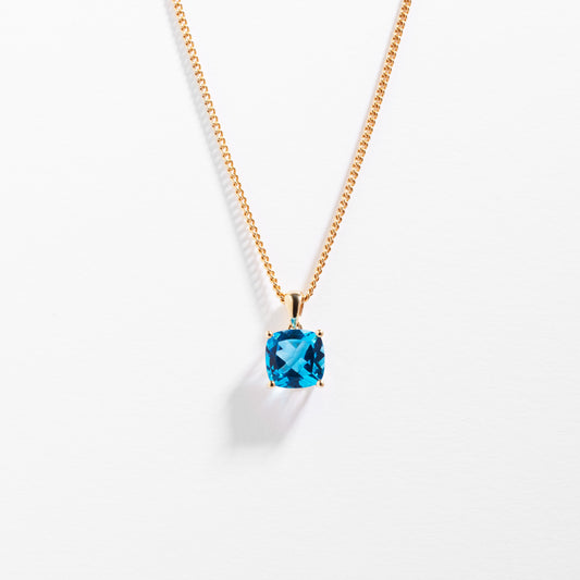 9K Yellow Gold Blue Topaz December Birthstone Pendant