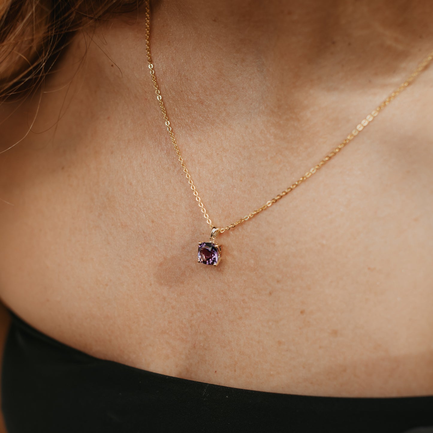 9K Yellow Gold Amethyst February Birthstone Pendant