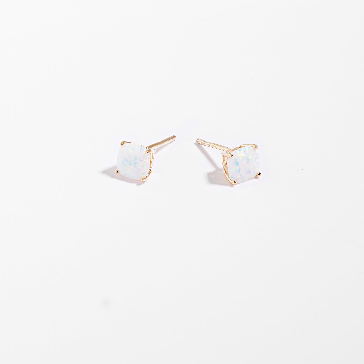 9K Yellow Gold Created Opal October Birthstone Stud Earrings