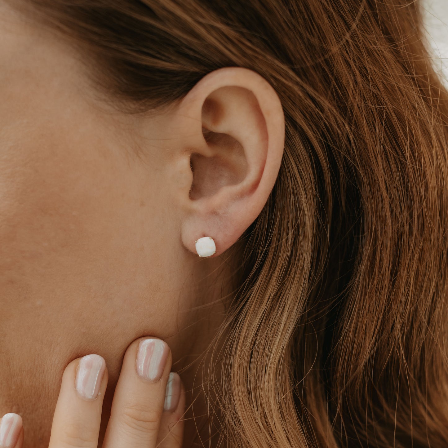 9K Yellow Gold Created Opal October Birthstone Stud Earrings