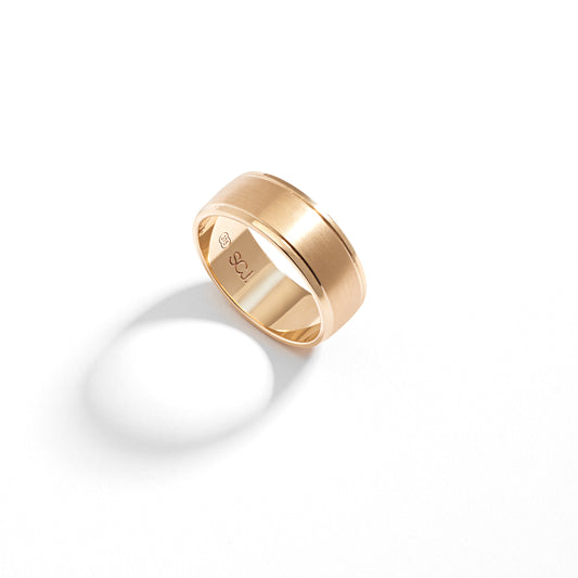 9K Yellow Gold Brushed Finish Centre With Polished Edges Band Ring 8mm