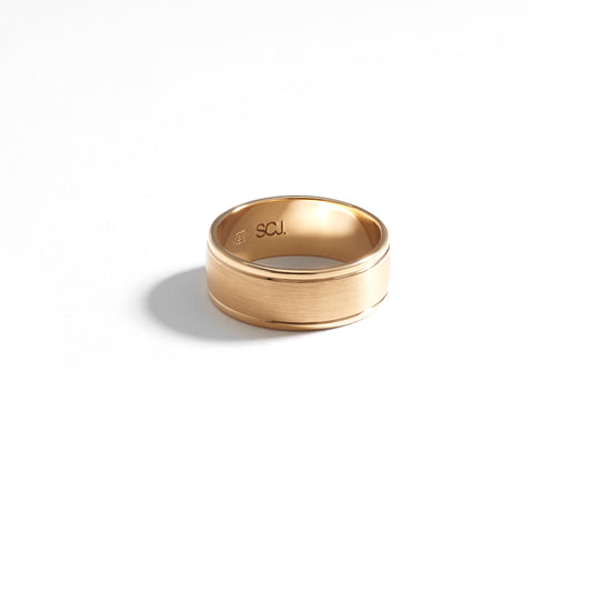 9K Yellow Gold Brushed Finish Centre With Polished Edges Band Ring 8mm