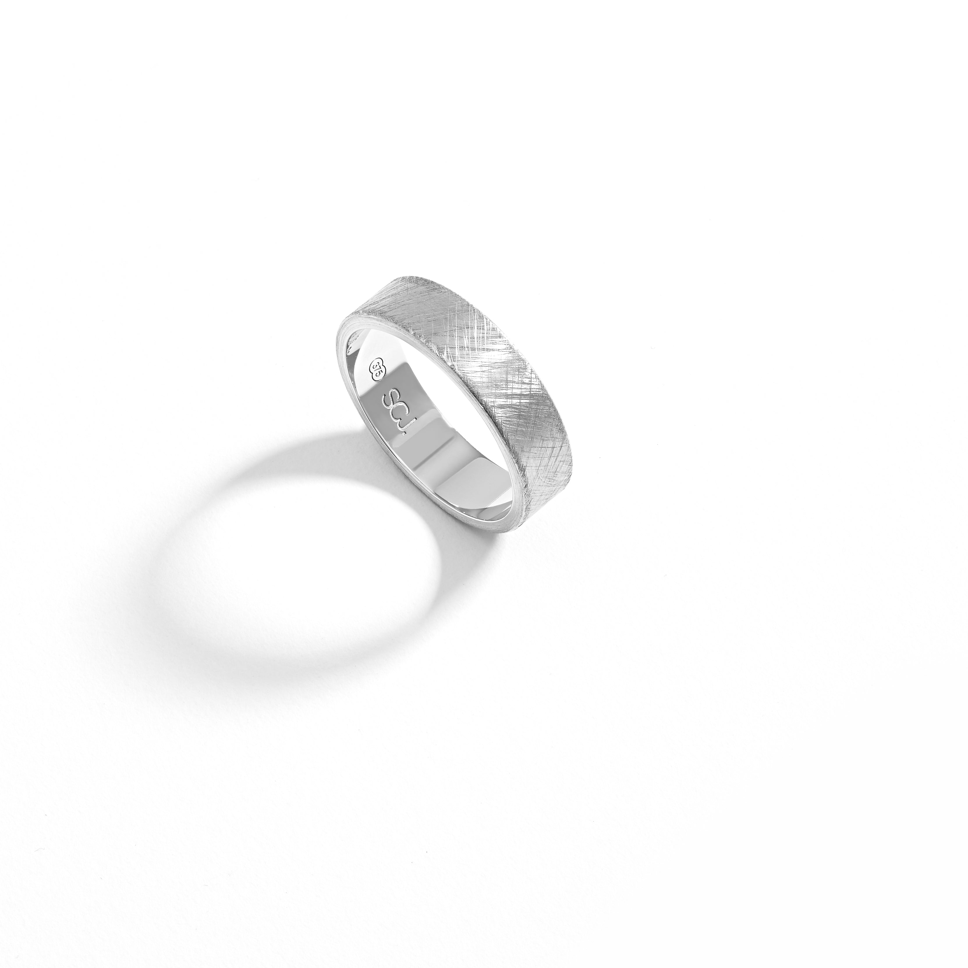 9K White Gold Flat Round Crosshatch Finish Band Ring 6mm