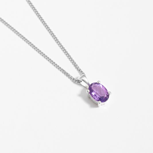 Sterling Silver Oval Amethyst February Birthstone Pendant