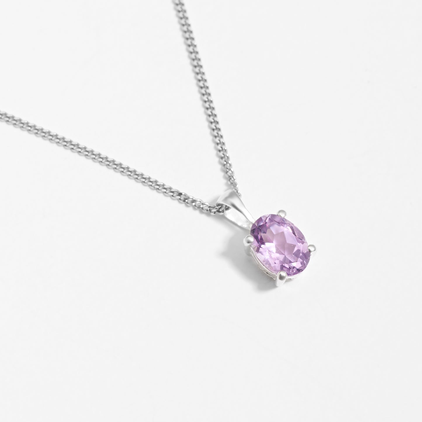 Sterling Silver Oval Pink Amethyst June Birthstone Pendant