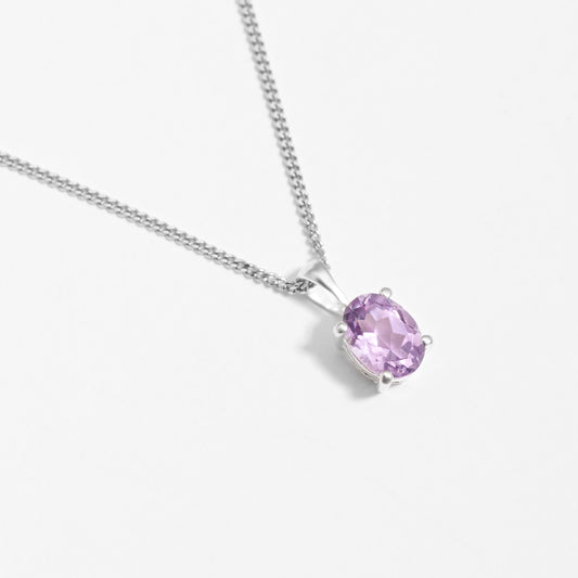 Sterling Silver Oval Pink Amethyst June Birthstone Pendant