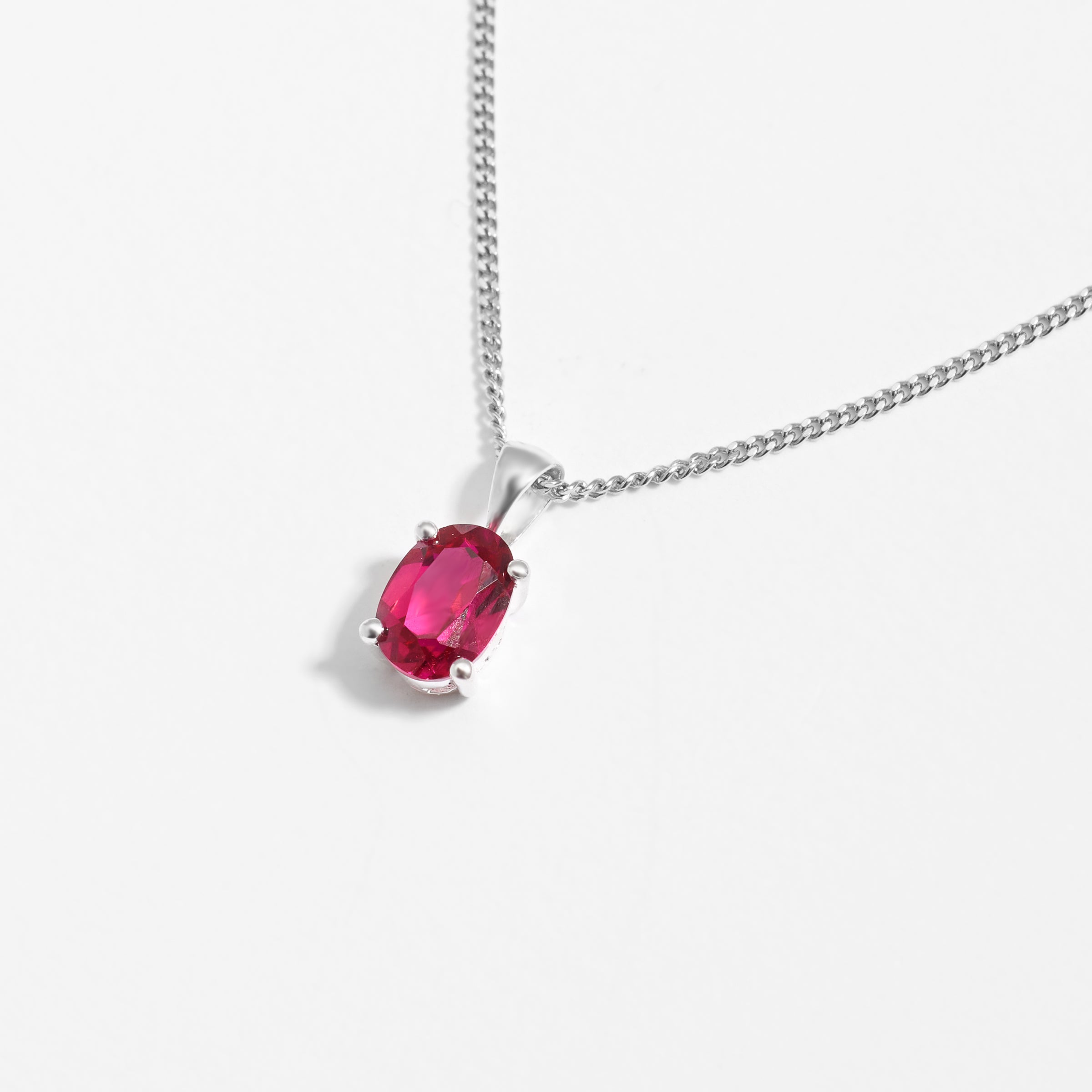 Sterling Silver Oval Created Ruby July Birthstone Pendant