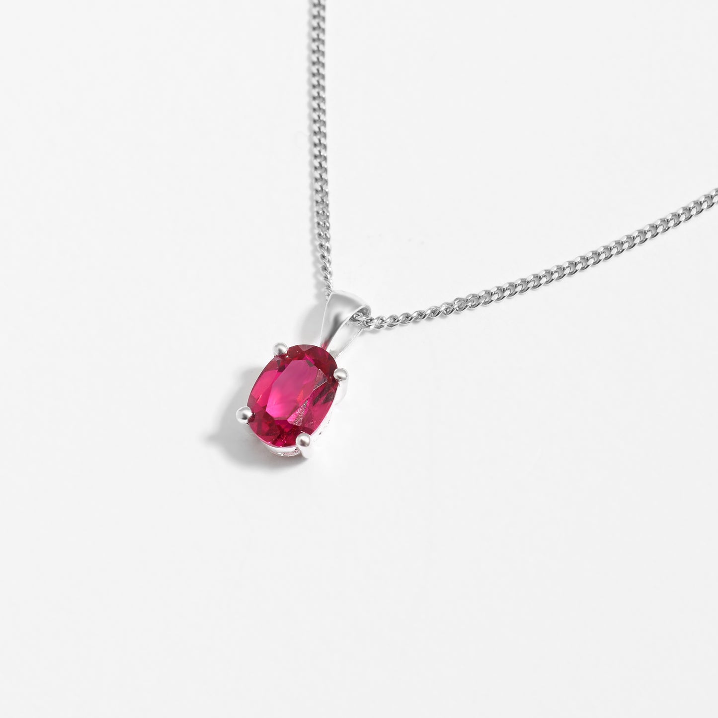 Sterling Silver Oval Created Ruby July Birthstone Pendant