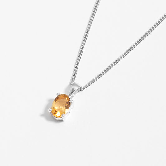 Sterling Silver Oval Citrine November Birthstone Pendant