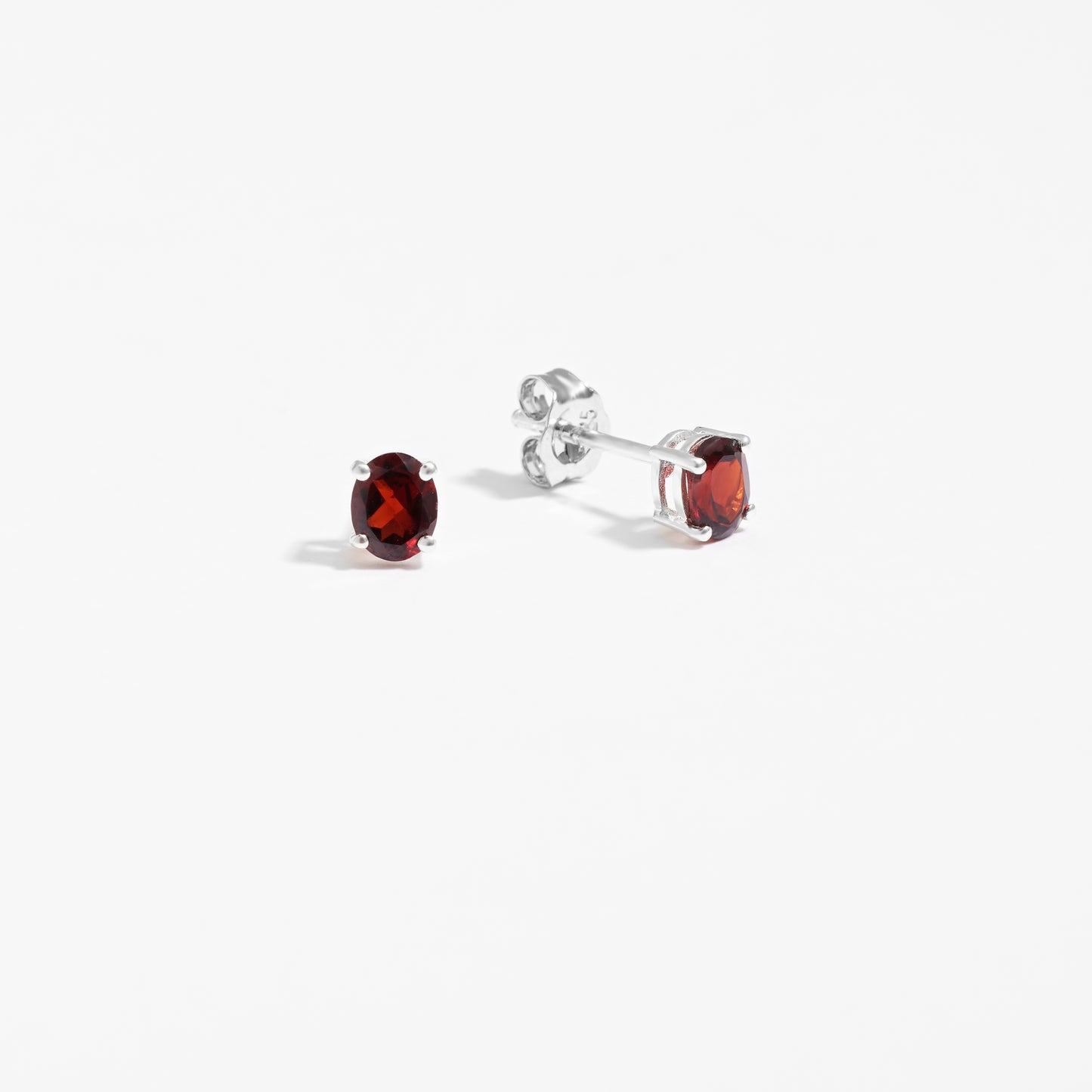 Sterling Silver Garnet Oval January Birthstone Stud Earrings