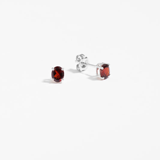 Sterling Silver Garnet Oval January Birthstone Stud Earrings