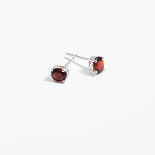 Sterling Silver Garnet Oval January Birthstone Stud Earrings