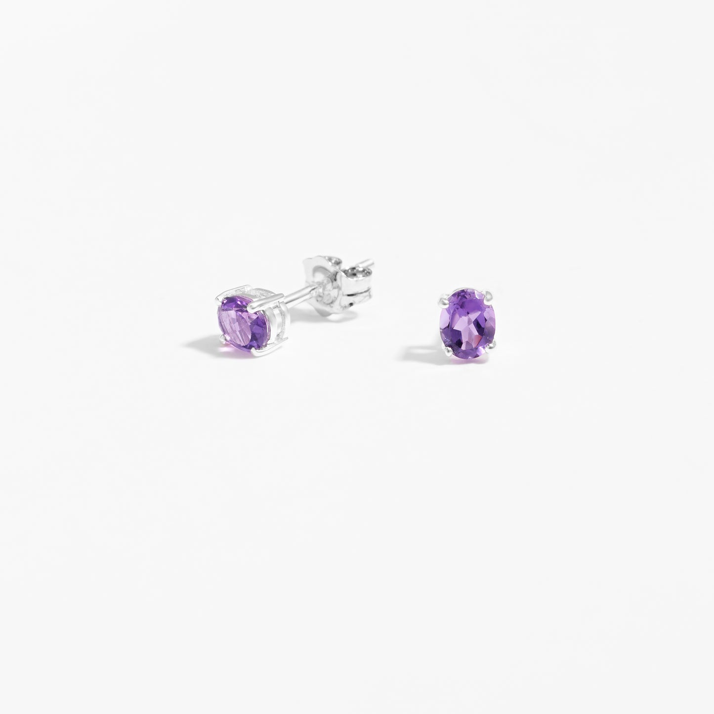 Sterling Silver Oval Amethyst February Birthstone Stud Earrings