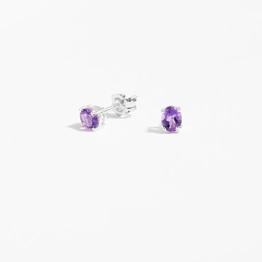 Sterling Silver Oval Amethyst February Birthstone Stud Earrings