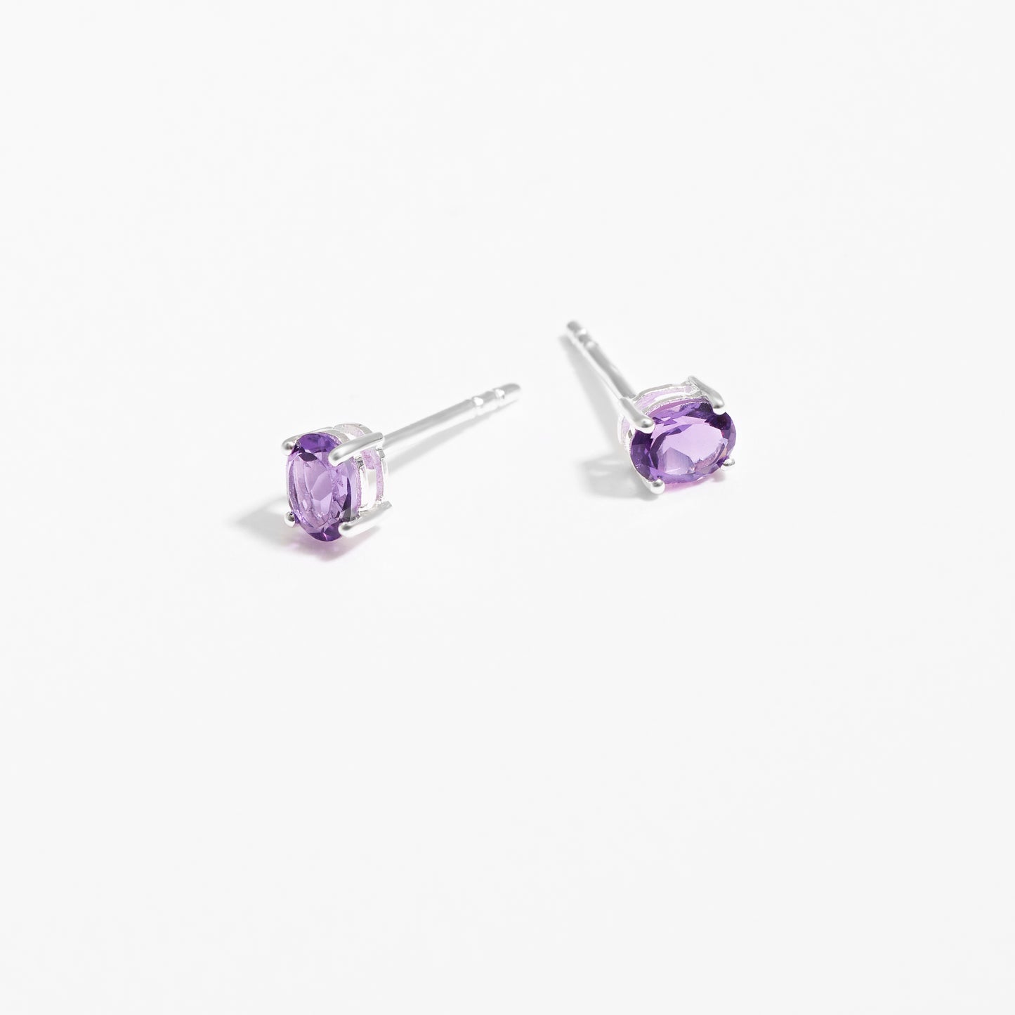 Sterling Silver Oval Amethyst February Birthstone Stud Earrings