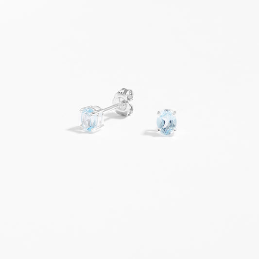 Sterling Silver Oval cr. Aquamarine March Birthstone Stud Earrings