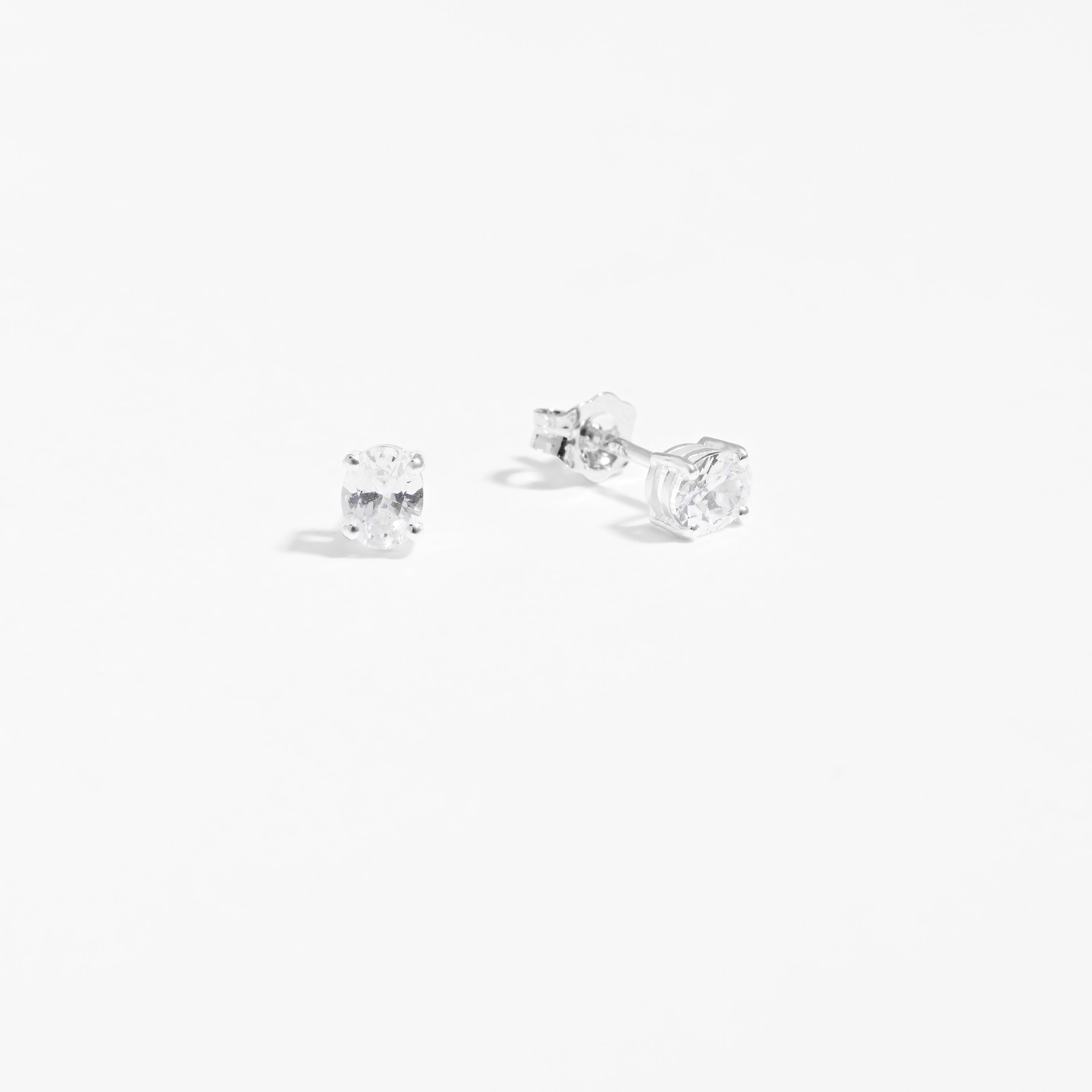 Sterling Silver Oval Zirconia April Birthstone Stud Earrings