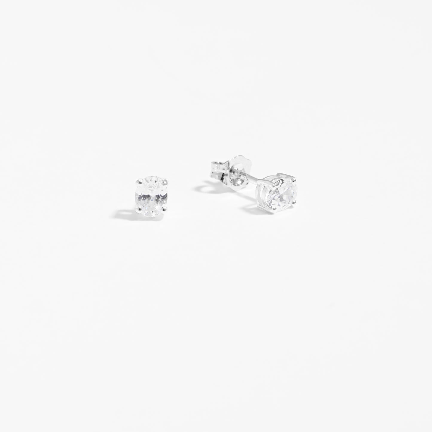 Sterling Silver Oval Zirconia April Birthstone Stud Earrings