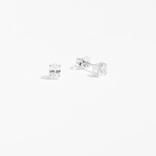 Sterling Silver Oval Zirconia April Birthstone Stud Earrings